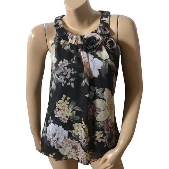 IN SAN FRANCISCO Womens Size Medium Floral Print Sleeveless Tank Top Shirt Lined - Picture 1 of 7